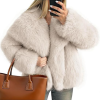 Long-sleeved, collared, open-front, fluffy fleece jacket