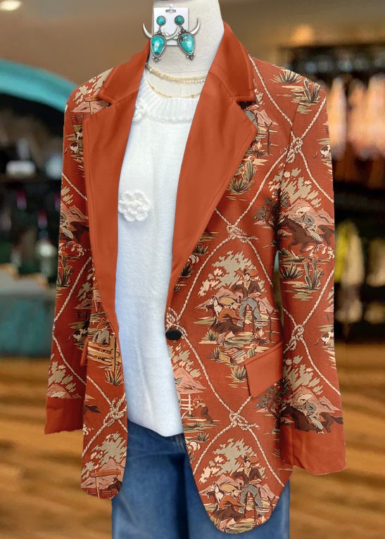 Western Cowboy Print Blazer