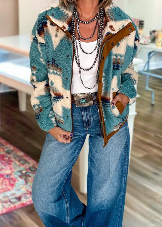 Western Aztec Pattern Sherpa Jacket