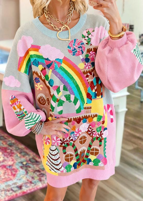 Sweet Rainbow Christmas Sweatshirt Dress