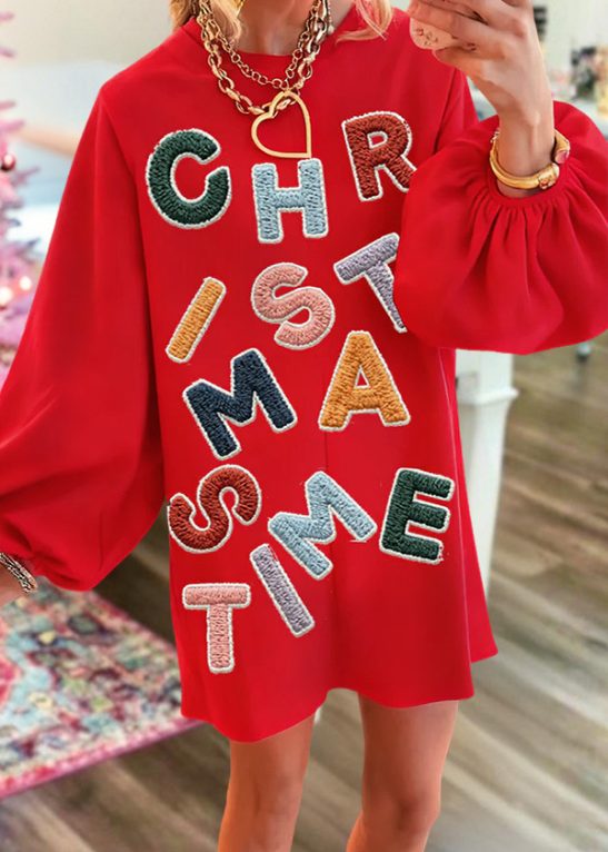 Color-Blocked Christmas Letter Sweatshirt Dress