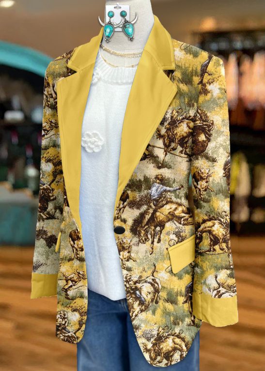 Western Horseback Cowboy Print Blazer