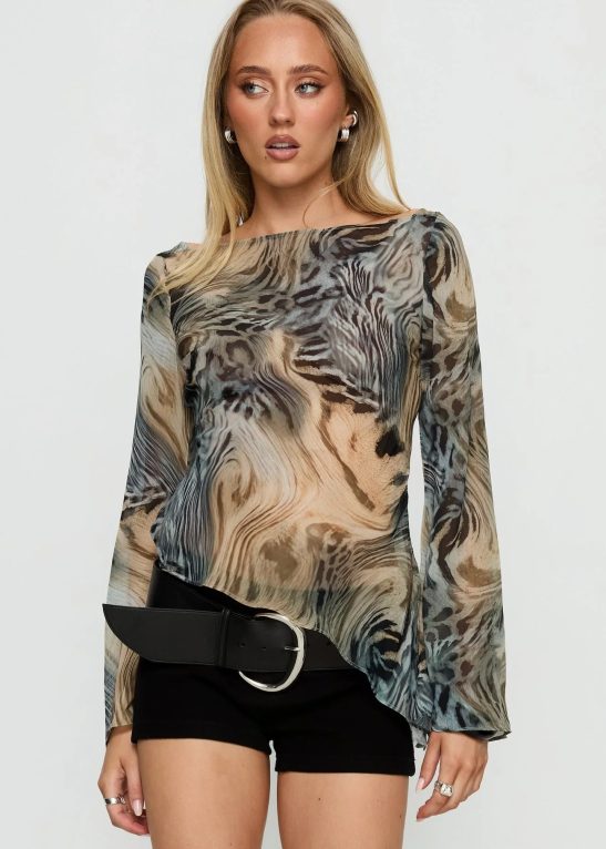Long Sleeve Flared Top - Multi Animal