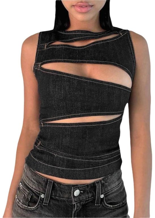 Women's Sexy Cutout Denim Tank Top